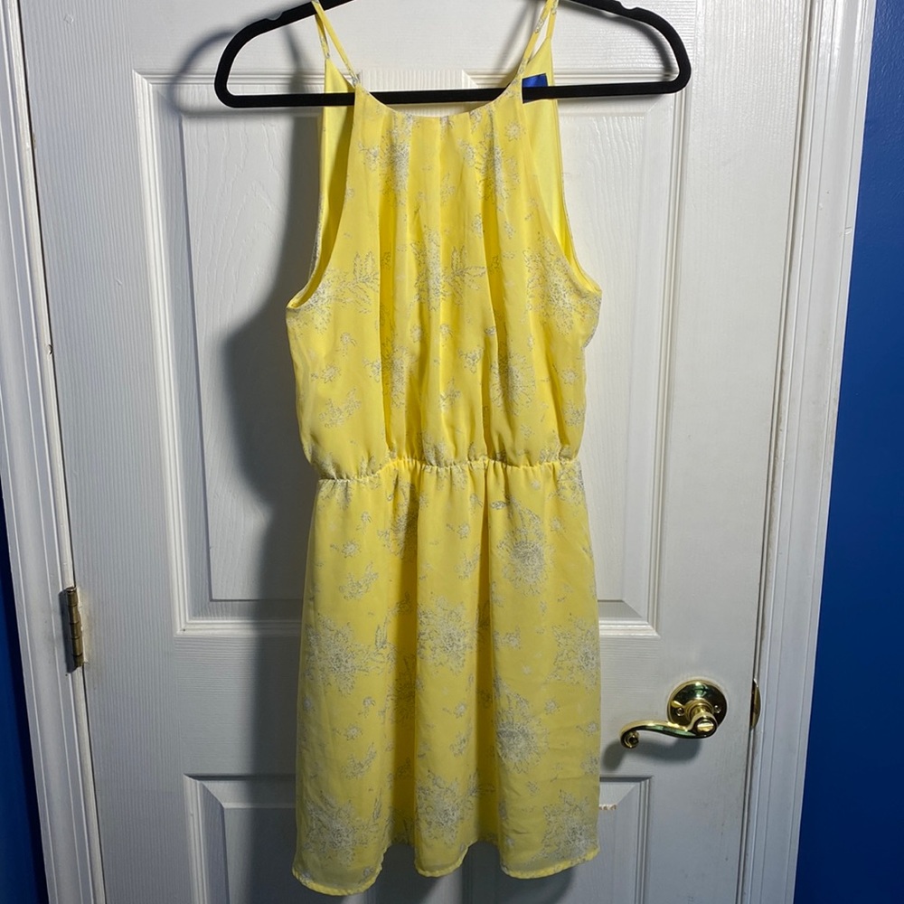 Blue Rain Yellow Spaghetti Strap Dress Small